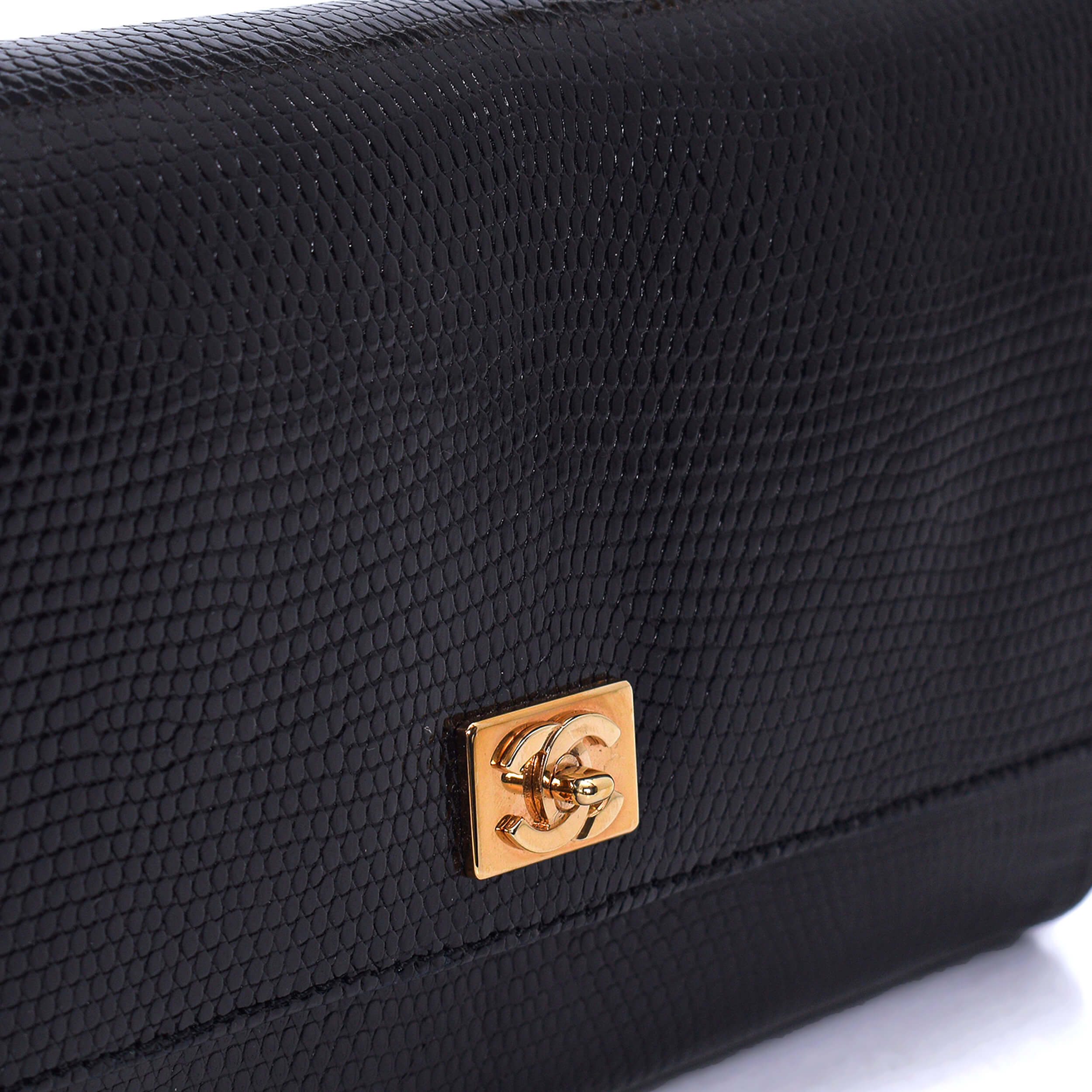 Chanel - Black Exotic Gold Chain Baguette Bag